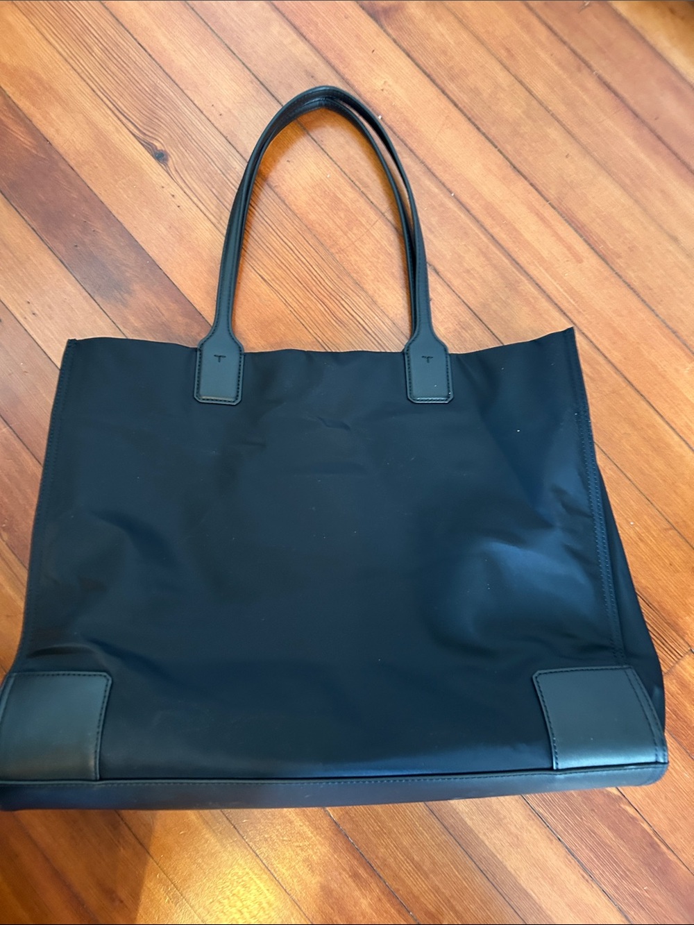 Tory Burch Black Nylon Tote Bag with Black Leather Trim and Logo - Picture 6 of 11